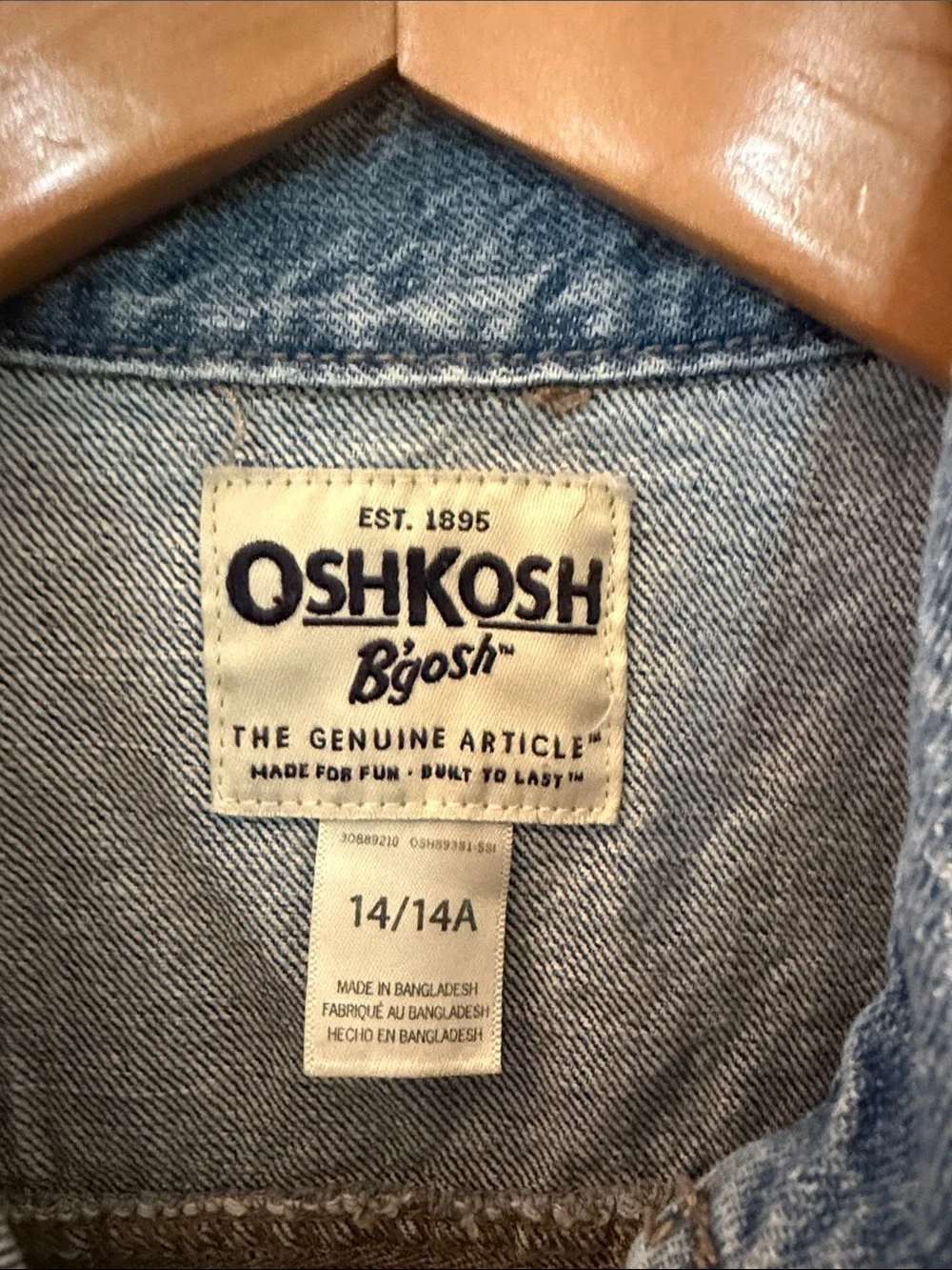 OshKosh B'gosh Classic Blue Denim Jean Jacket Size 14